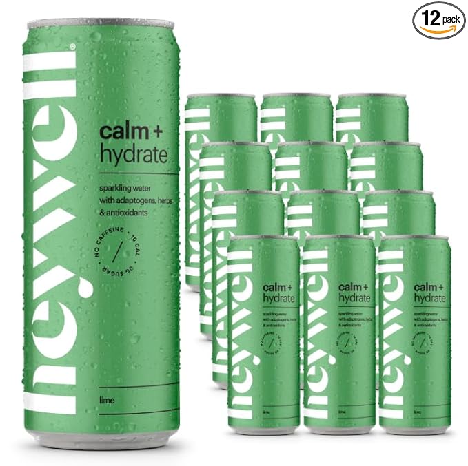 Heywell Sparkling Adaptogenic Water Calm and Restore, Lime Flavor 12 Fluid Ounce (Pack of 12) - Non Caffeinated, Organic, Non GMO, Vegan, Gluten Free, Dairy Free