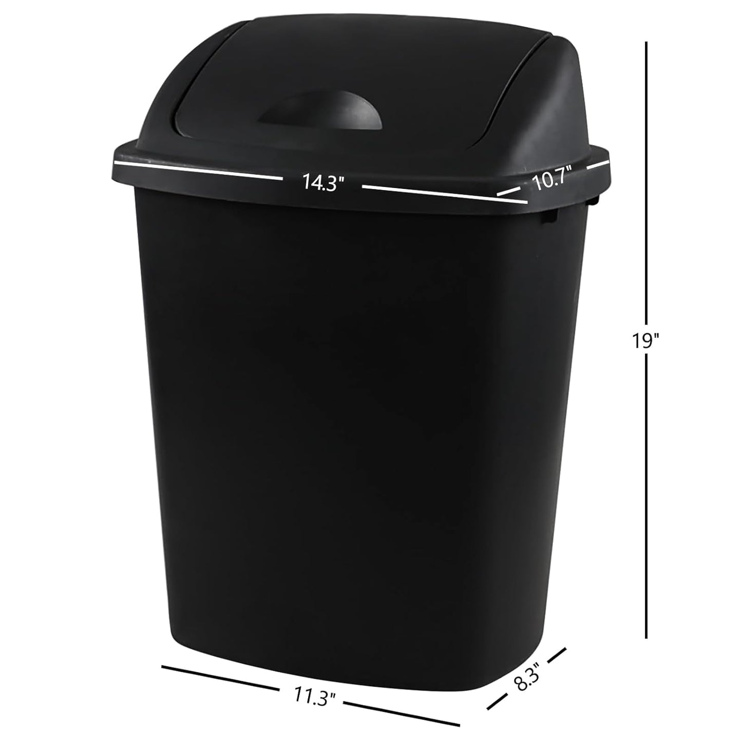 25 Liter Plastic Swing-Top Trash Can, 4-Pack Swing Lid Waste Can, Black