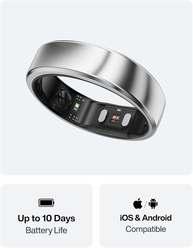 RingConn Gen 2 Air, Ultra-Thin AI Smart Ring, 10-Day Battery Life, Fitness/Sleep/Stress/HR Tracker for Women&Men, No App Fee for Standard Features, iOS & Android Compatible (Size 11, Galaxy Sliver)