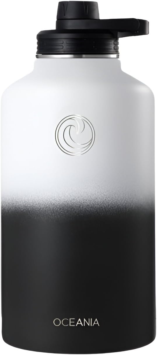 Oceania Flask 64oz Stainless Steel Water Bottle | Modern, Leakproof, Hydro BPA-Free, Insulated Water Bottle with 3 Lids, 3 Straws & 2 Straw Cleaning Brushes | Simple Camping & Hiking Water Bottles