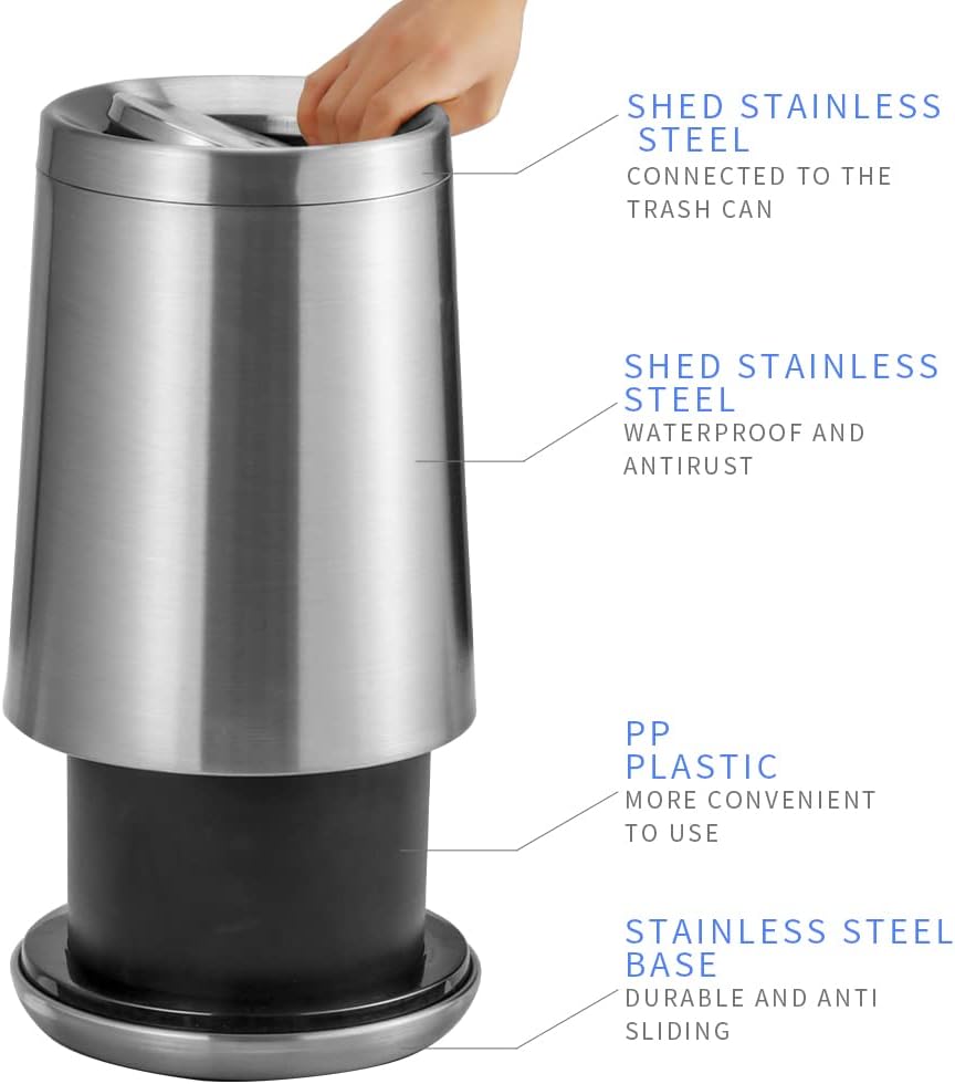 Household Swing Bathroom Trash Can，Brushed Stainless Steel，10 L/3 Gallen，Garbage Can with Flipping Lid， for Indoor or Commercial Use, Kitchen,Modern，Living Room,Bedroom
