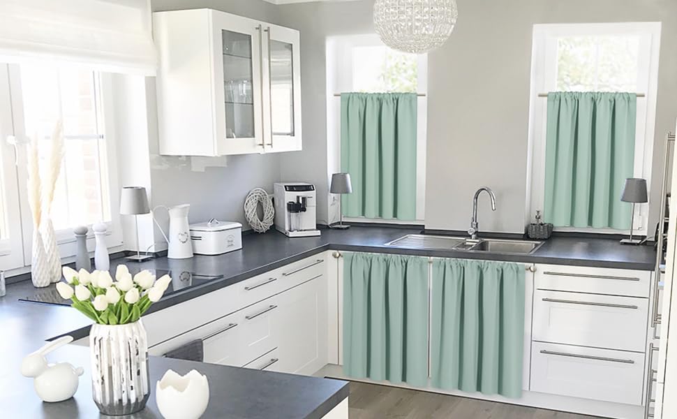 RYB HOME Blackout Curtains for Kitchen, Over Sink Privacy Curtains Window Decor, Thermal Insulating Drapes for Bathroom Cafe Bedroom Small Window, W 42 x L 24 inch, Aqua, 2 Panels