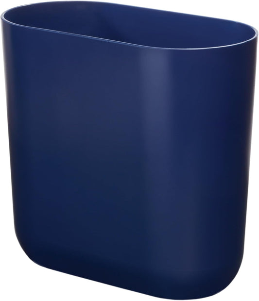 iDesign Small Oval Plastic Bathroom Trash Can - Ideal for Bathroom, Bedroom, or Office - Navy Blue