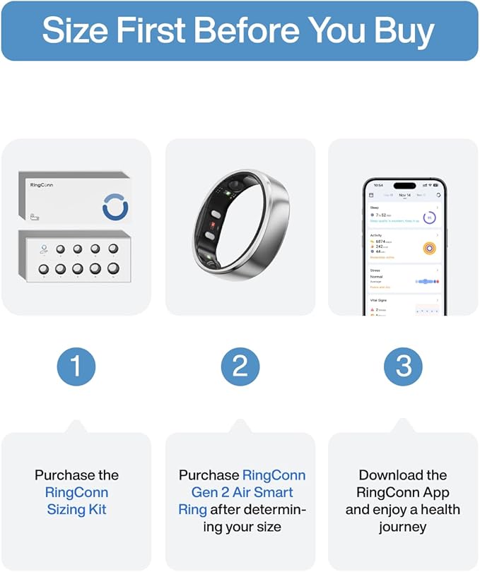 RingConn Gen 2 Air, Ultra-Thin AI Smart Ring, 10-Day Battery Life, Fitness/Sleep/Stress/HR Tracker for Women&Men, No App Fee for Standard Features, iOS & Android Compatible (Size 13, Galaxy Sliver)