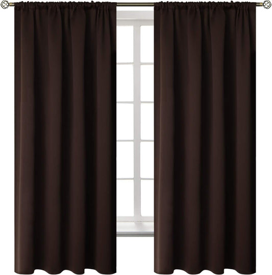 BGment Brown Blackout Curtains for Bedroom 63 Inch Length - Rod Pocket Thermal Insulated Room Darkening Drapes for Living Room Office, 52 x 63 Inch, 2 Panels, Brown