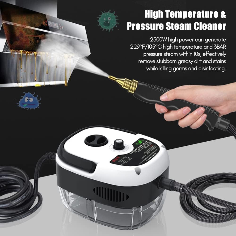 Decdeal Steam Cleaner - 2500W High Temperature Pressurized Handheld Steam Cleaning Machine with Brush Heads and Gloves, for Car Floors Kitchen Furniture Bathroom Windows