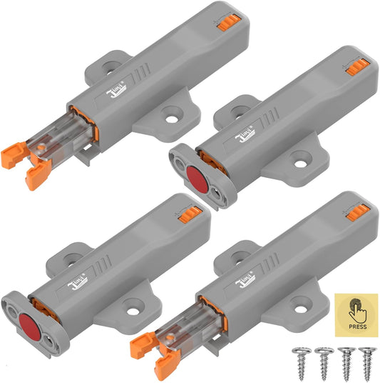 Push Touch Latches for Cabinets, Jiayi 4 Pack Heavy Duty Push Lock Door Latch, Cabinet Press Out Latch for Door, Non Magnetic RV Drawer Catch Closure, Open Latch Kitchen Hidden Door Opener