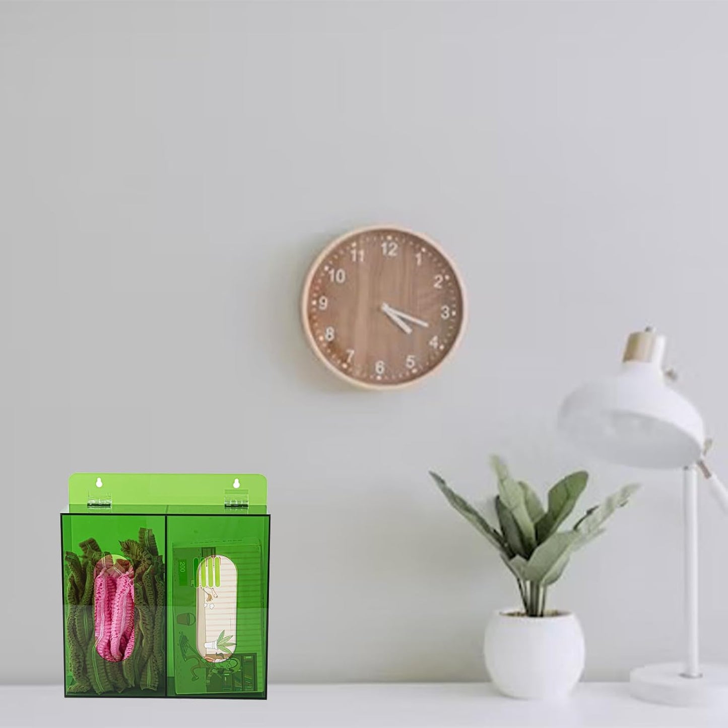 Wall Mounted Glove Dispenser, Hairnet Shoe Cover Dispenser，Acrylic Glove Box Holder, Green (for 2 Boxes)