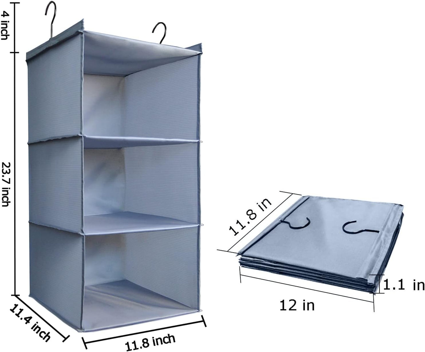 Hanging Closet Organizer and Storage 3-Shelf, Easy Mount Foldable Hanging Closet Wardrobe Storage Shelves, Clothes Handbag Shoes Accessories Storage, Washable Oxford Cloth Fabric, Gray