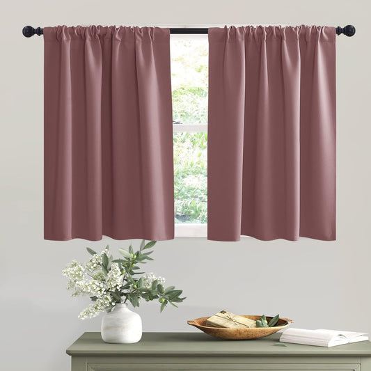 RYB HOME Bathroom Window Curtains - Blackout Curtains Small Window Short Drapes for Kitchen Bedroom Living Room Kids Nursery Room RV, W 42 x L 36 inch per Panel, Dust Rose, 2 Pcs