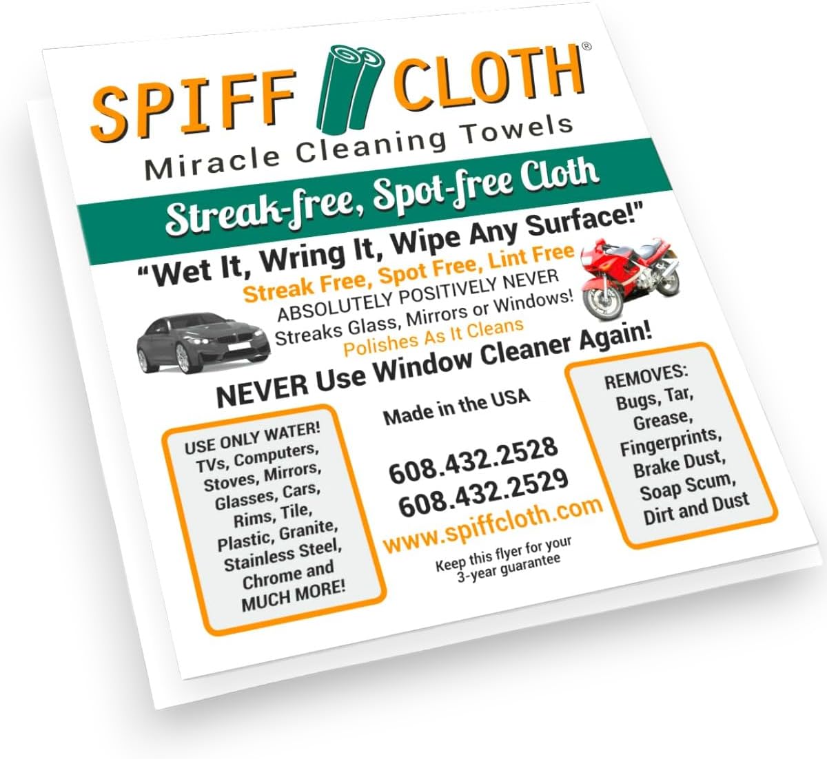 1-Count Miracle Cleaning Towel, Streak-Free, Cleans with Just Water, 16" x 16" Reusable Washable Cloth