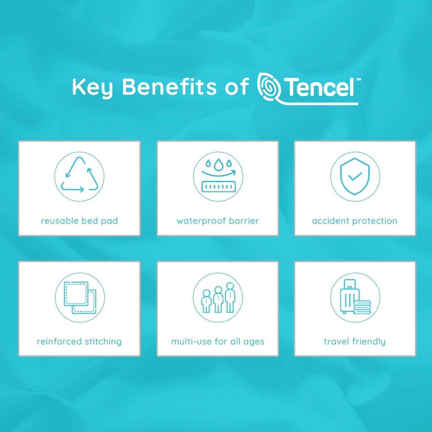 PUREgrace Tencel Waterproof Bed Pad - (36” x 24”) Washable and Reusable for Incontinence and Potty Training, Absorbent Underpad - Fits All Bed Sizes