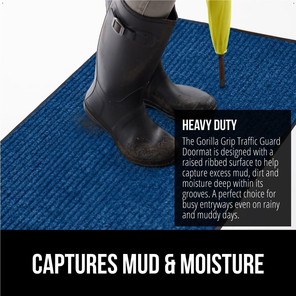 GORILLA GRIP Traffic Guard Door Mat, 2 Pack, Heavy Duty Waterproof Doormat, Commercial Office Space Welcome Mats, Stain and Fade Resistant, Low Profile, Strong Rubber Backing, 29x17, Blue