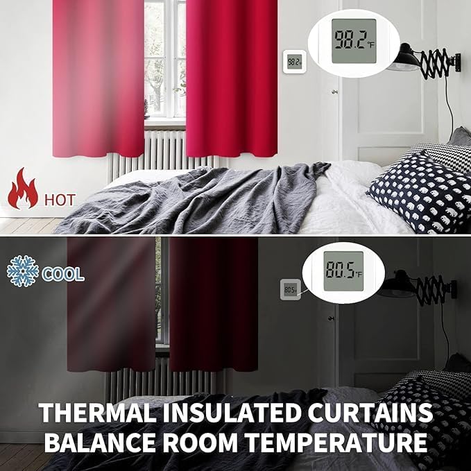 BGment Red Blackout Curtains 40 Inches Length for Short Window - Thermal Insulated Darpes with Rod Pocket Room Darkening for Kitchen Cafe Bathroom Camper, 2 Panels, 34 x 40 Inch