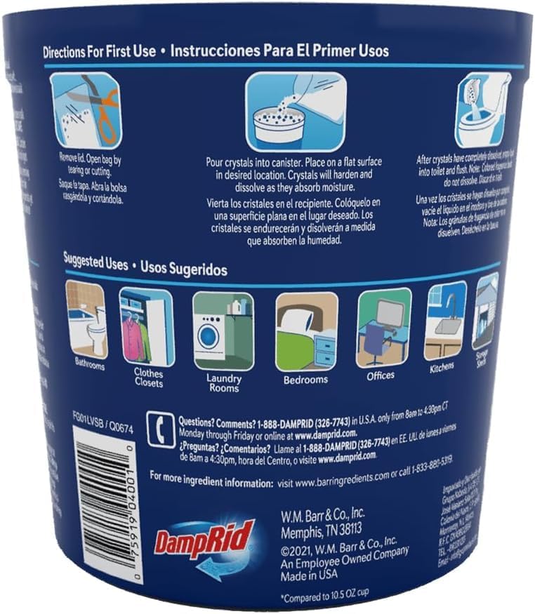 Damp Rid Refillable Moisture Absorber, Includes Single Damp Rid Pure Linen 11oz. Cup & 44oz. Refill Bag - Moisture Absorbers for Closet, 10% More Absorbing Power*, Cleaner Air - ILIOS Packaging.