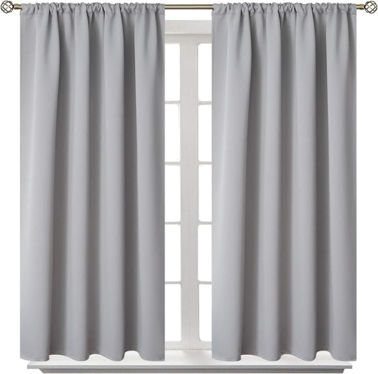 BGment Short Room Darkening Curtains 40 Inches Long for Kitchen - Rod Pocket Thermal Insulated Blackout Curtain Drapes for Small Bedroom Window, 42 x 40 Inch, 2 Panels, Light Grey