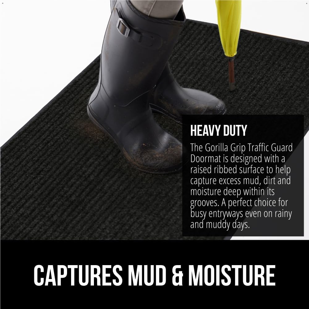 GORILLA GRIP Traffic Guard Door Mat, 2 Pack, Heavy Duty Waterproof Doormat, Commercial Office Space Welcome Mats, Stain and Fade Resistant, Low Profile, Strong Rubber Backing, 35x23, Jet Black