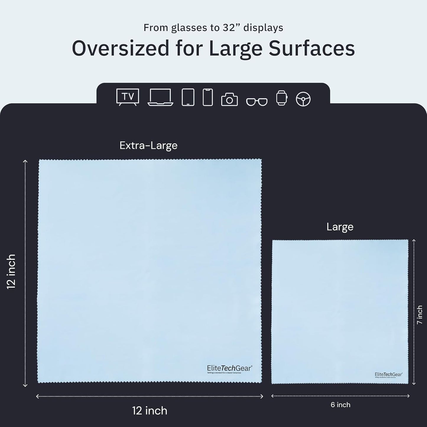 Elite Screens Microfiber Cleaning Cloths 6-Pack - 6×7 in & 12×12 in, Light Blue - Screen & Lens Cleaning Cloths for Eyeglasses & Electronics