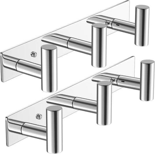 VAEHOLD Hat and Coat Wall Mount Rack - Hooks for Robes, Bags, Keys, and Towels - Bathroom Towel Hanger Organizer (Polished Chrome, “T“ Shape 3 Hooks 2 Pack)