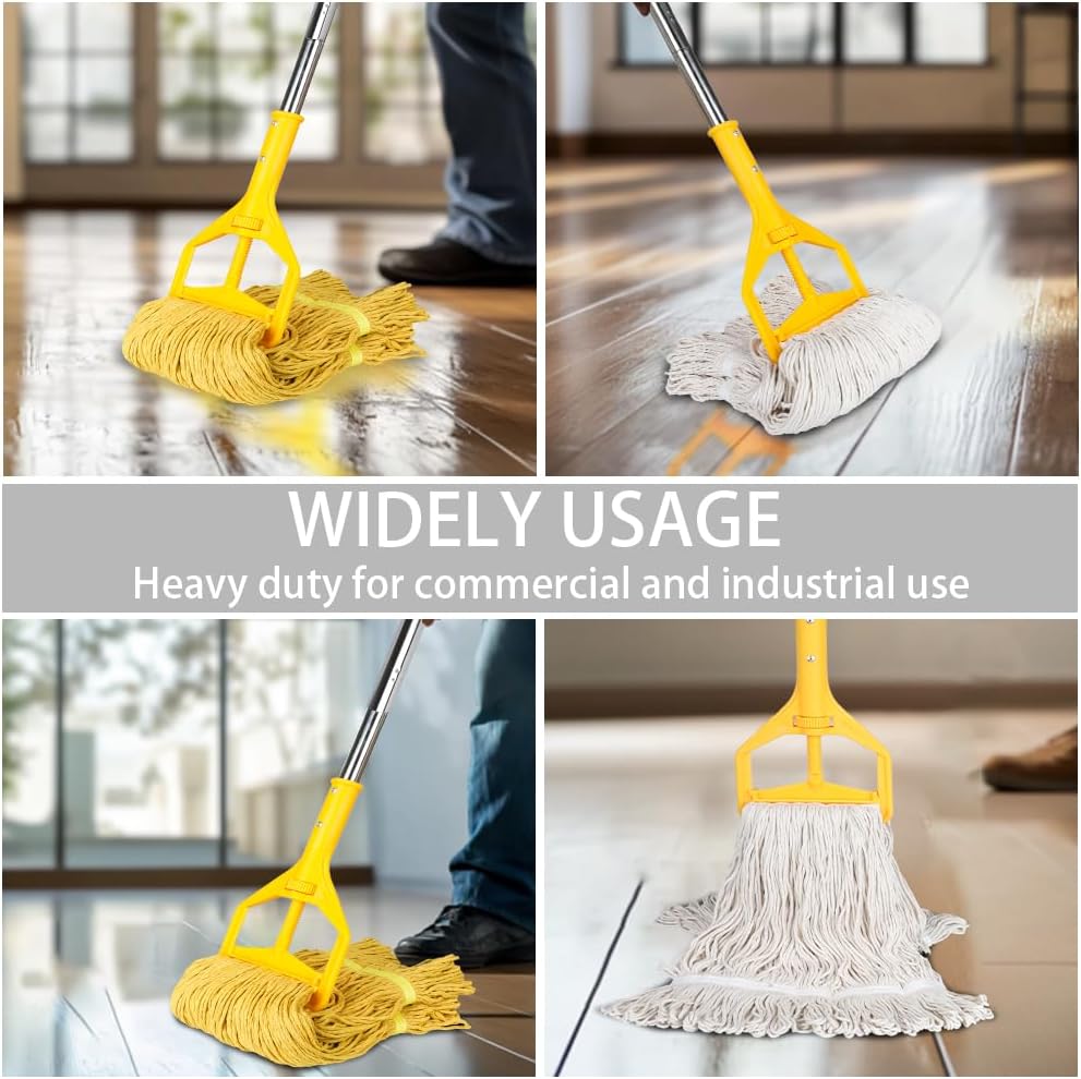 Heavy Duty Commercial Wet String Mop with 2 Reusable Heads,Long Handle Industrial Cotton Mop for Floor Cleaning,Restaurant,Home,Garage,Office,Warehouse