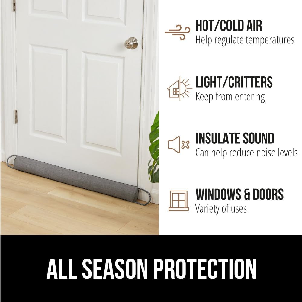 GORILLA GRIP Door Draft Stopper for Bottom of Doors, Weather Stripping Seal Blocks Hot Air, Noise, Bugs, Keeps Cold AC in, Sound Proofing Easy Install Gap Filler, Home Essentials, 36 Inch, Slate Gray
