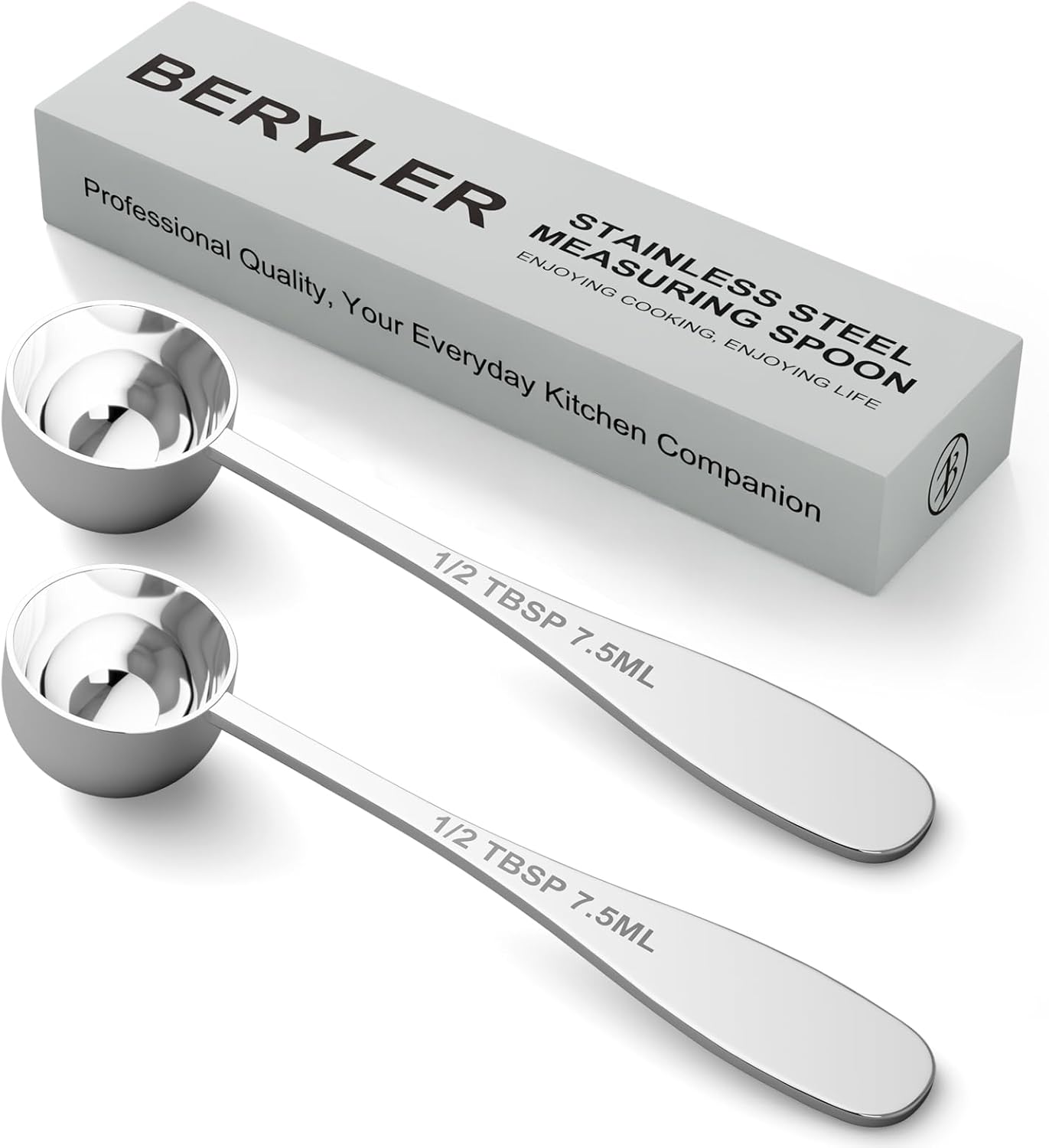 2PCS 1/2tbsp(1.5tsp, 7.5ml) Single Measuring Spoon, Stainless Steel Individual Teaspoon, Metal Measure Scoop with Gift Box