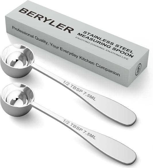 2PCS 1/2tbsp(1.5tsp, 7.5ml) Single Measuring Spoon, Stainless Steel Individual Teaspoon, Metal Measure Scoop with Gift Box