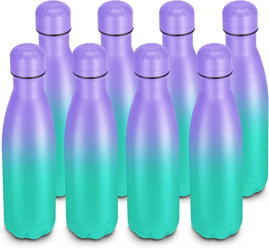 17oz Cola-Bottle Shaped Stainless Steel Leak-proof Water Bottle,Double Wall Vacuum Insulated Metal,Travel Mug For Sports Indoors & Outdoors,BPA-Free Kids Flasks,Purple Green(8Pack)