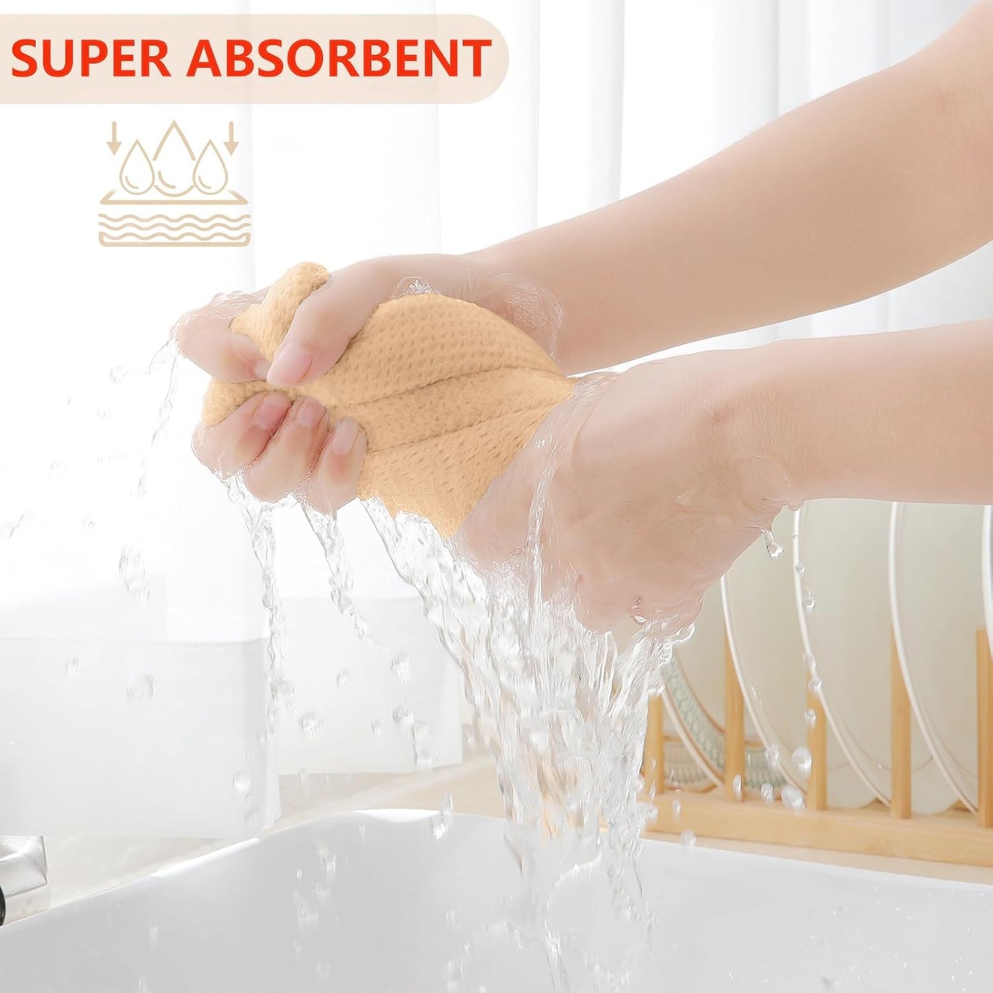 Homaxy 100% Cotton Waffle Weave Kitchen Dish Towels, Ultra Soft Absorbent Quick Drying Cleaning Towel, 13 x 28 Inches, 8-Pack, Apricot