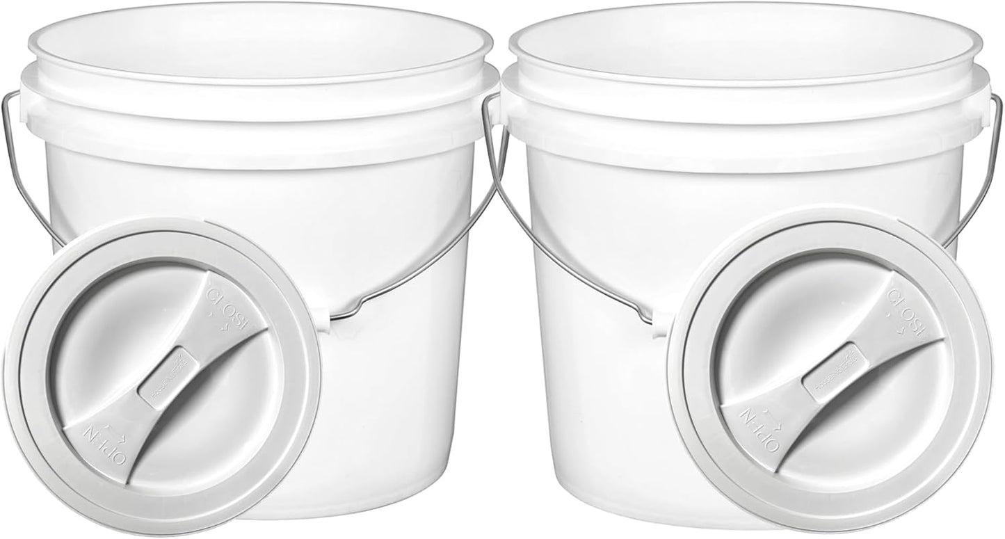 House Naturals 2 Gallon Food Grade BPA Free Bucket Container with Screw on White Lid (Pack of 2) Made in USA Container (White)
