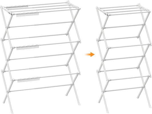 3 Tier Clothes Drying Rack, Foldable Drying Rack Clothing,Indoor & Outdoor Laundry Rack for Drying Clothes,Space-Saving Design, Metal Dry Rack，Pure White