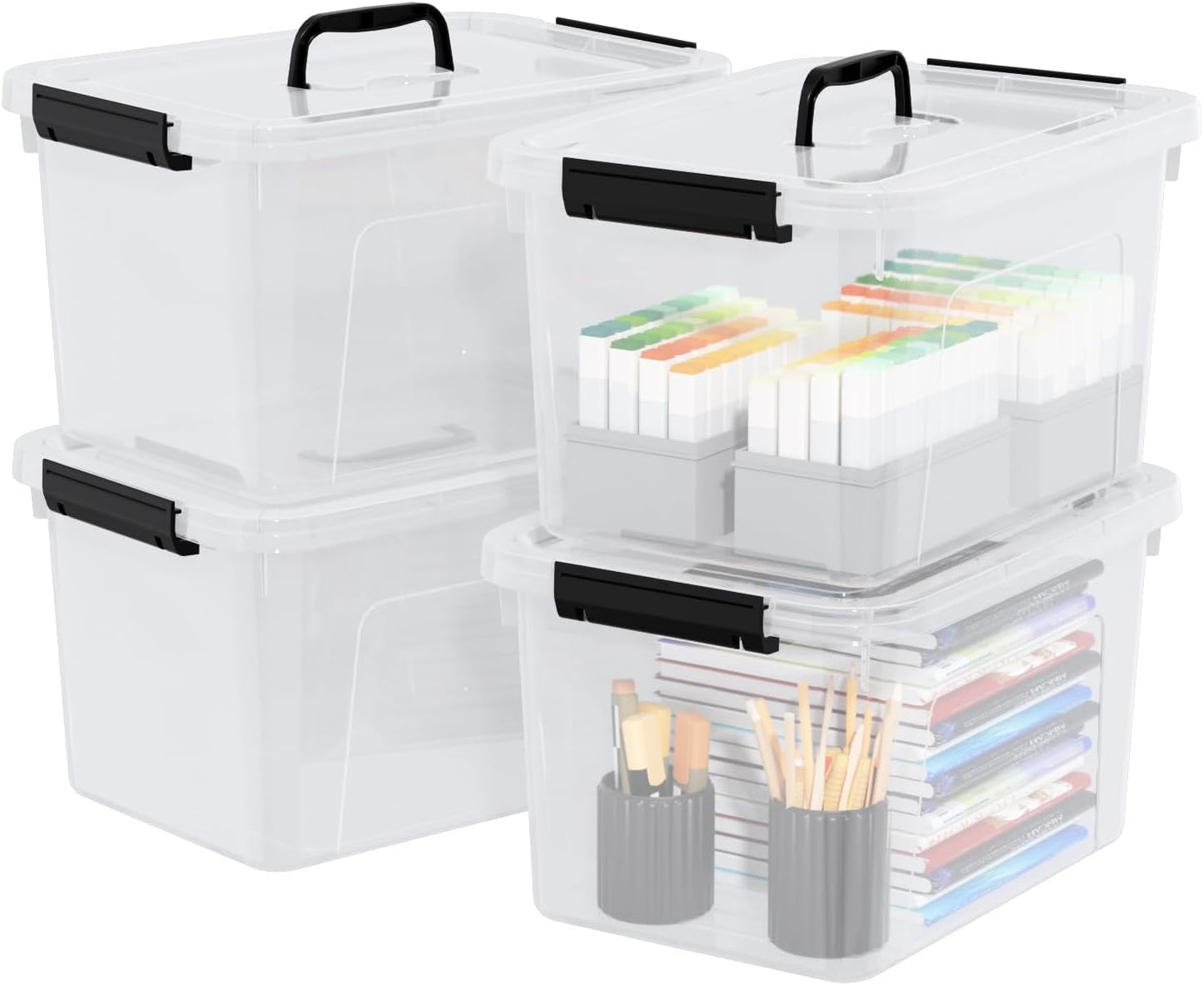 10 Quart Plastic Storage Bins with Lids and Handle, 4 Packs Clear Latching Box