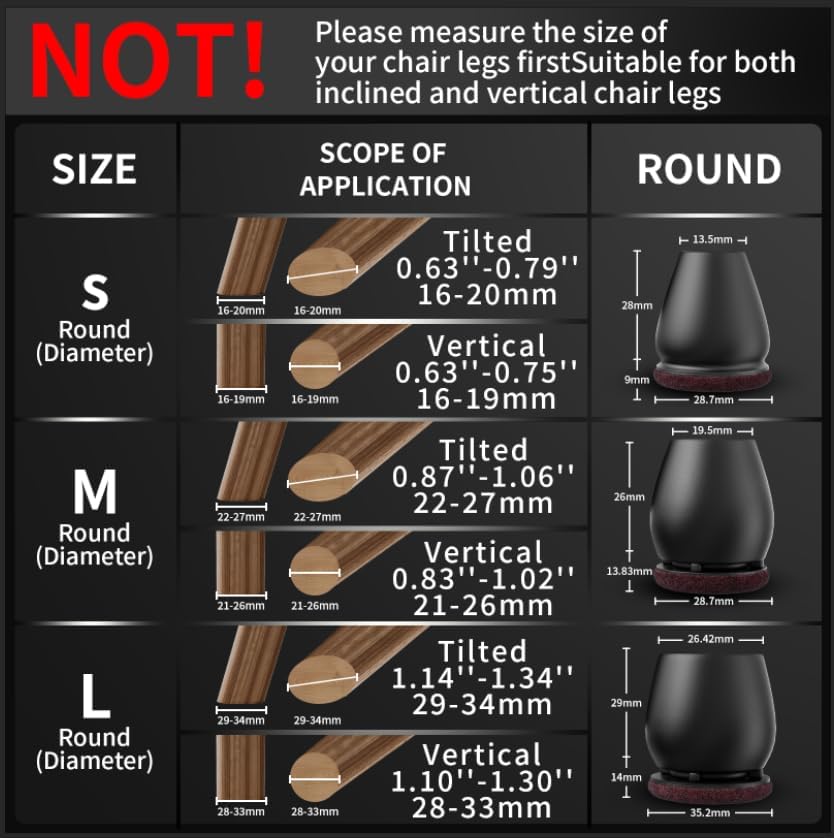 Ezprotekt 24 Pcs Black Chair Leg Floor Protectors for Hardwood Floors, Felt Furniture Pads Caps Covers, Bar Stool Floor Protectors Cups for Dining Table Desk Chair (Fit 0.83 "- 1.02", 21-26mm)