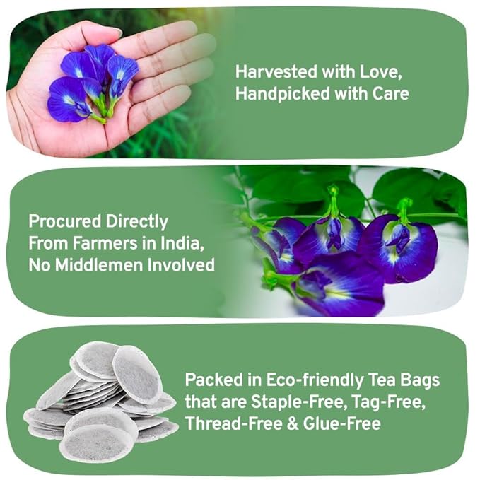 HANDPICK, Butterfly Pea Flower Tea (100 Herbal Tea Bags) | Caffeine Free, Non GMO | Premium Dried Butterfly Pea Flowers For Blue & Purple Drinks, Food Coloring | Iced Teas, Coolers, Cocktails