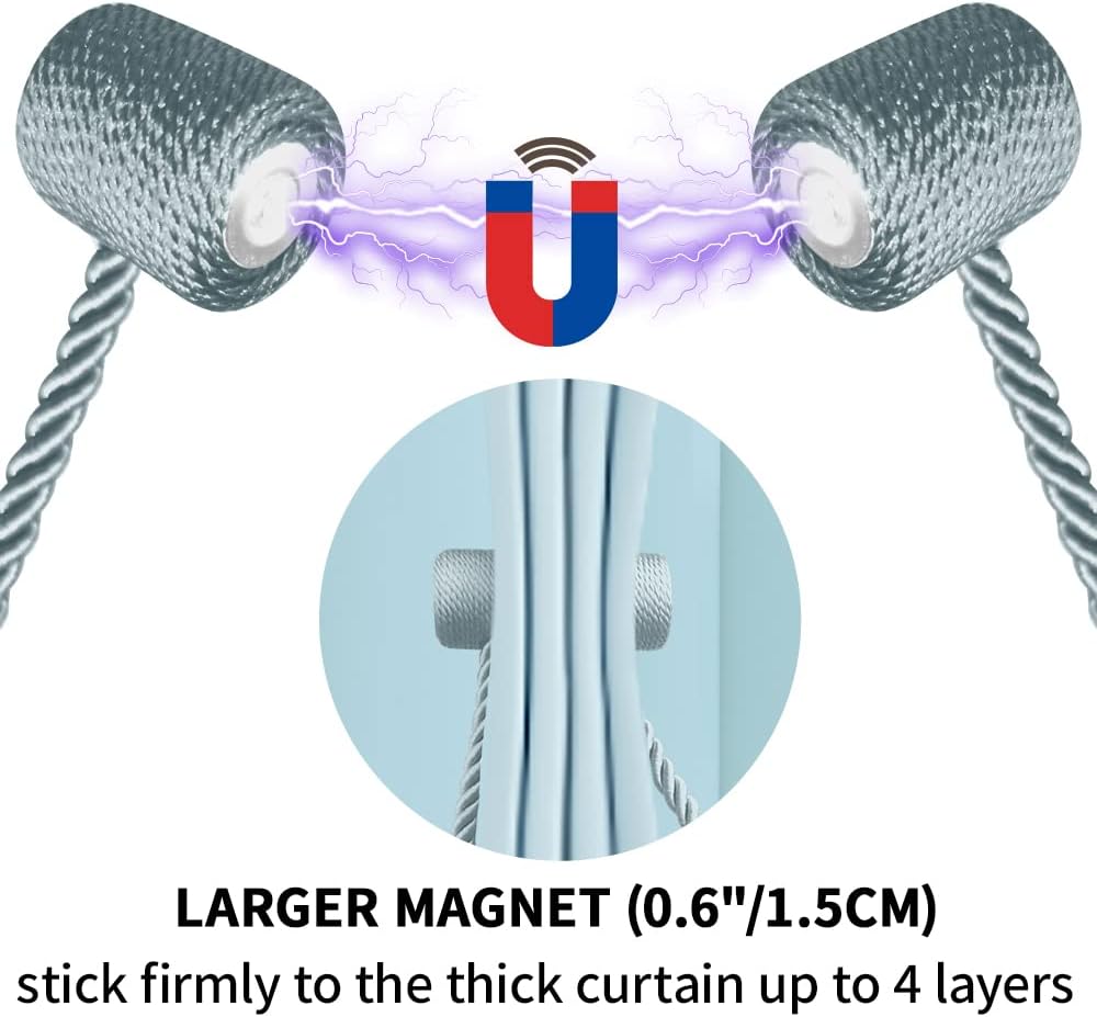 18 Inch Strong Magnetic Curtain Tiebacks, Curtain Holdbacks Modern Upgrade Strong 2021 New Twisted Style Decorative Drapery Rope Tie Backs(4 Pack Grey Blue)