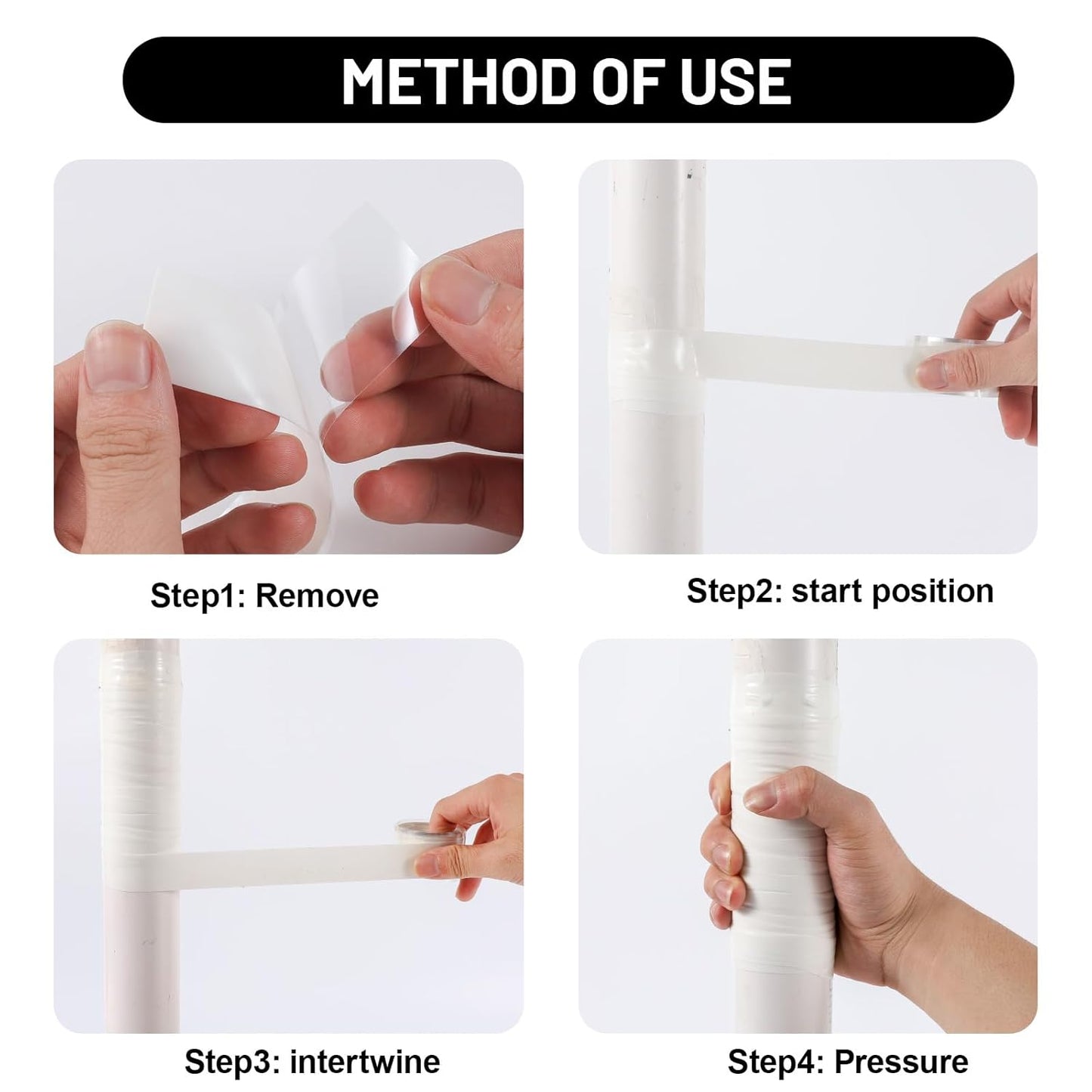 Self Fusing Silicone Tape 4 Rolls 1 in x 10' White Waterproof Rescue Tape Rubber Leak Silicone Self-amalgamating Tape for Plumbing, Sealing Pipes, Hose Repair, Outdoor Coax and Tool Fixation