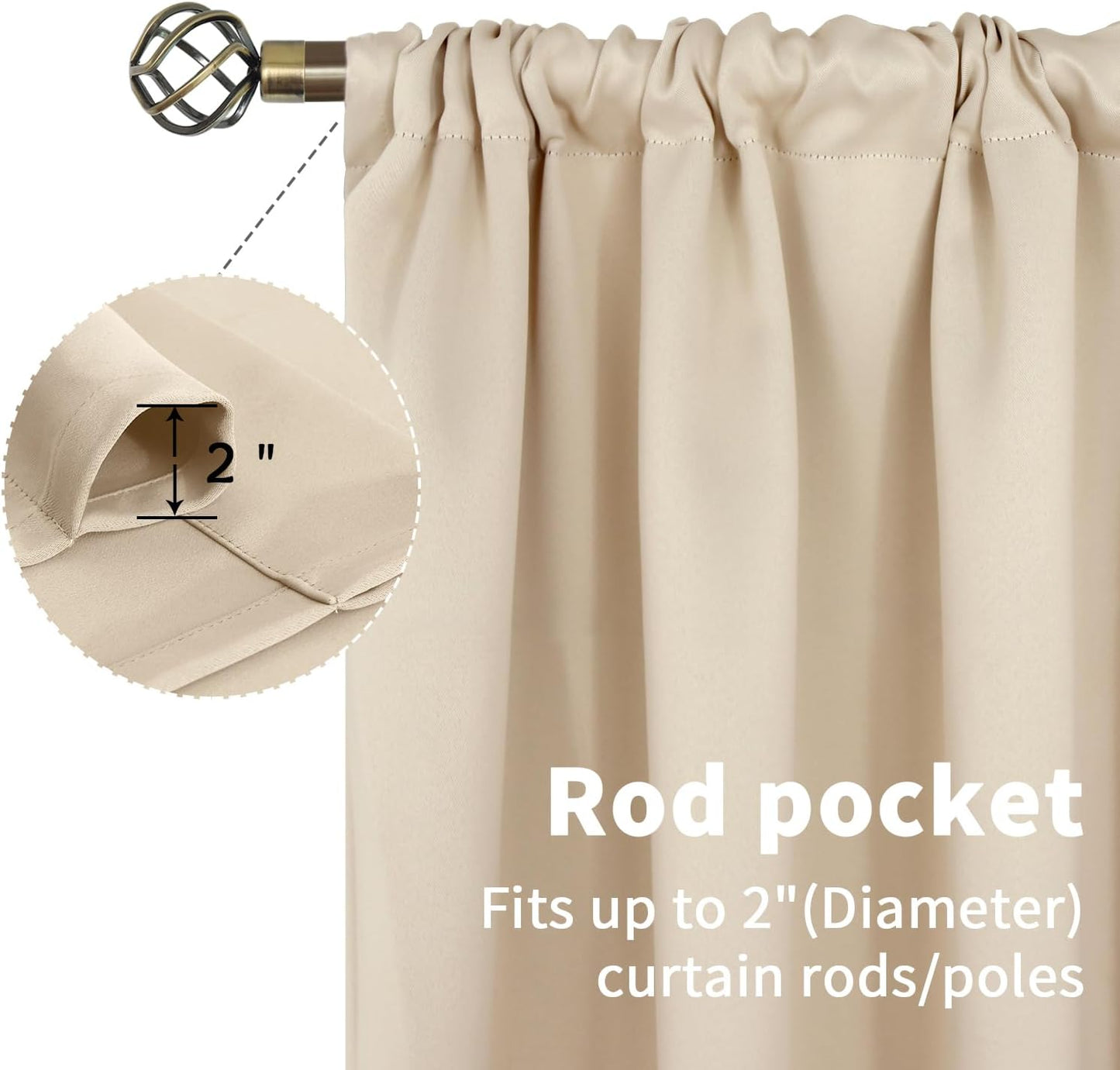 BGment Champagne Blackout Curtains 36 Inches Length for Kitchen Bedroom Window - Rod Pocket Short Darkening Drapes Privacy for Bathroom Basement Cafe, 2 Panels, 42 x 36 Inch