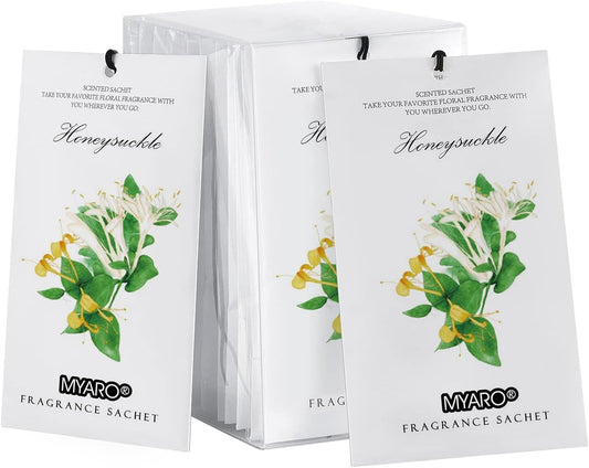 MYARO 12 Packs Honeysuckle Scented Sachets for Drawer and Closet, Long-Lasting Sachets Bags Air Freshener, Fresh Scents Potpourri Bags Home Fragrance for Lover