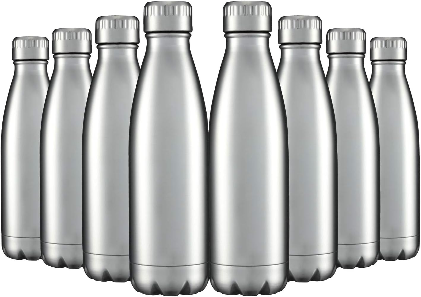 HASLE OUTFITTERS 17oz Stainless Steel Water Bottles Bulk, Vacuum Insulated Water Bottles Double Walled Reusable Metal Sports Water Bottles Keep Drinks Hot and Cold, Stainless, 8Packs