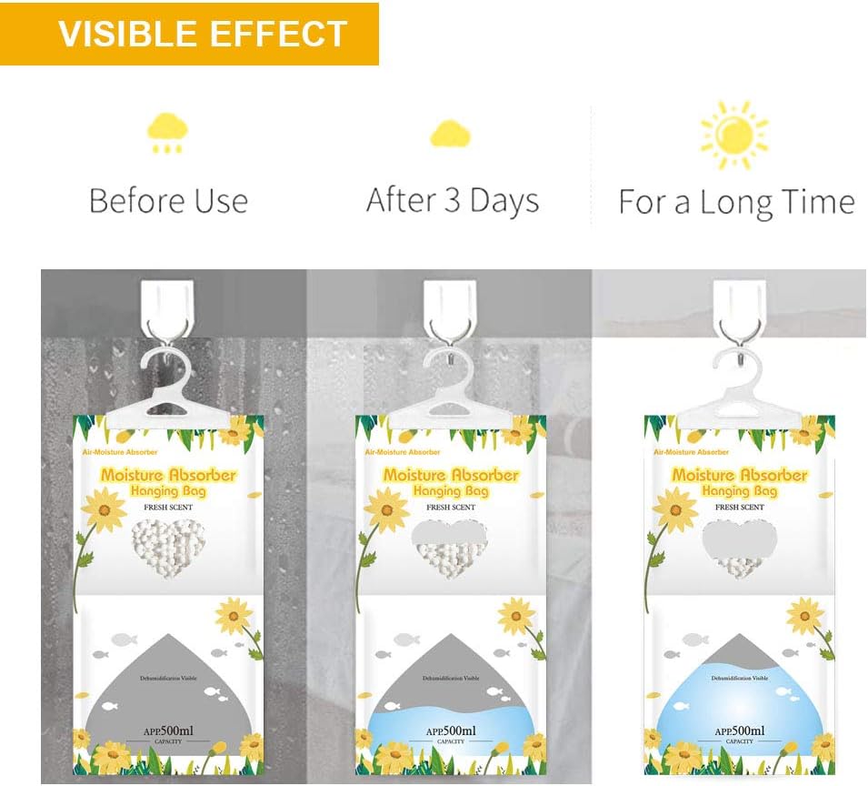 CANAGER Hanging Moisture Absorber, Fresh Scent and Lavender Vanilla Moistureproof Hanging Bag，Dehumidifier Bag (8 packs) Hanging Closet Dehumidifier Bags, Moisture Absorb 12.5 oz