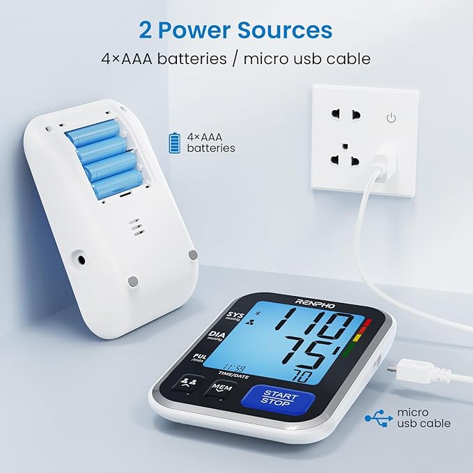 RENPHO Smart Blood Pressure Monitor for Home Use, Bluetooth BP Machine with Wide Range Cuff for Large Size Adult Arms, Muti-Users, Data Storage, Family Supplies