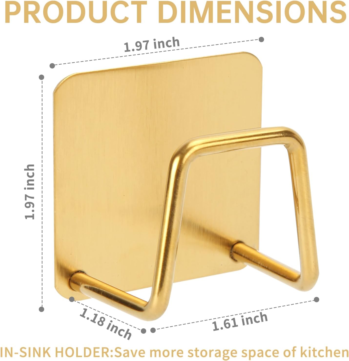 2Pcs Adhesive Sponge Holder for Kitchen Sink Essentials, Stainless Steel Dish Soap Holder, Rustproof and Waterproof, Quick Drying, Minimal Size Saves Space, Gold