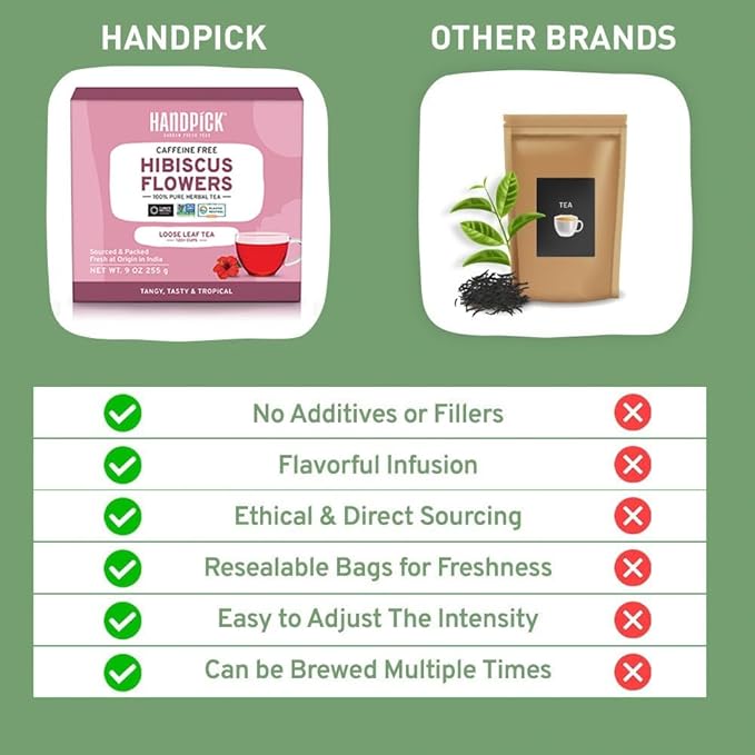 HANDPICK, Hibiscus Flowers Dried (9oz) Caffeine Free |100% Pure Dried Hibiscus Flowers for Loose Leaf Tea | Floral Herbal Tea