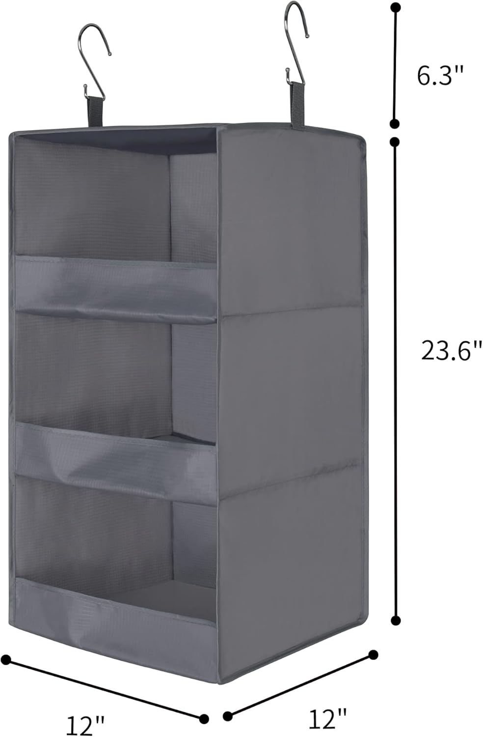 GRANNY SAYS 3-Shelf Closet Organizers and Storage, Foldable Hanging Closet Organizer, Hanging Closet Shelves with 2 Metal Hooks, Leak-Proof Closet Hanging Organizer for Locker & Camper, Gray, 2-Pack