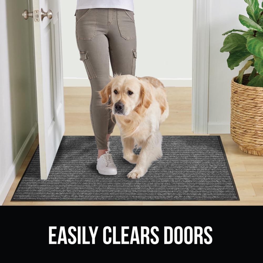 GORILLA GRIP Traffic Guard Door Mat, 72x48, Heavy Duty Welcome Mats, Commercial Office Space Doormat, Waterproof, Fade Resistant, Strong Rubber Backing, Low Profile, Shoe and Boot Scraper, Light Gray