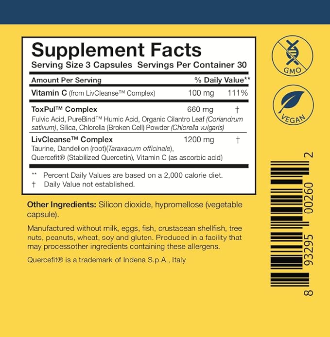 Researched Nutritionals ToxinPul Binder & Detox Cleanse Support - Humic Acid, Fulvic Acid, Cilantro, Dandelion Root & Chlorella to Help Supports Healthy Toxin Removal (90 Capsules)