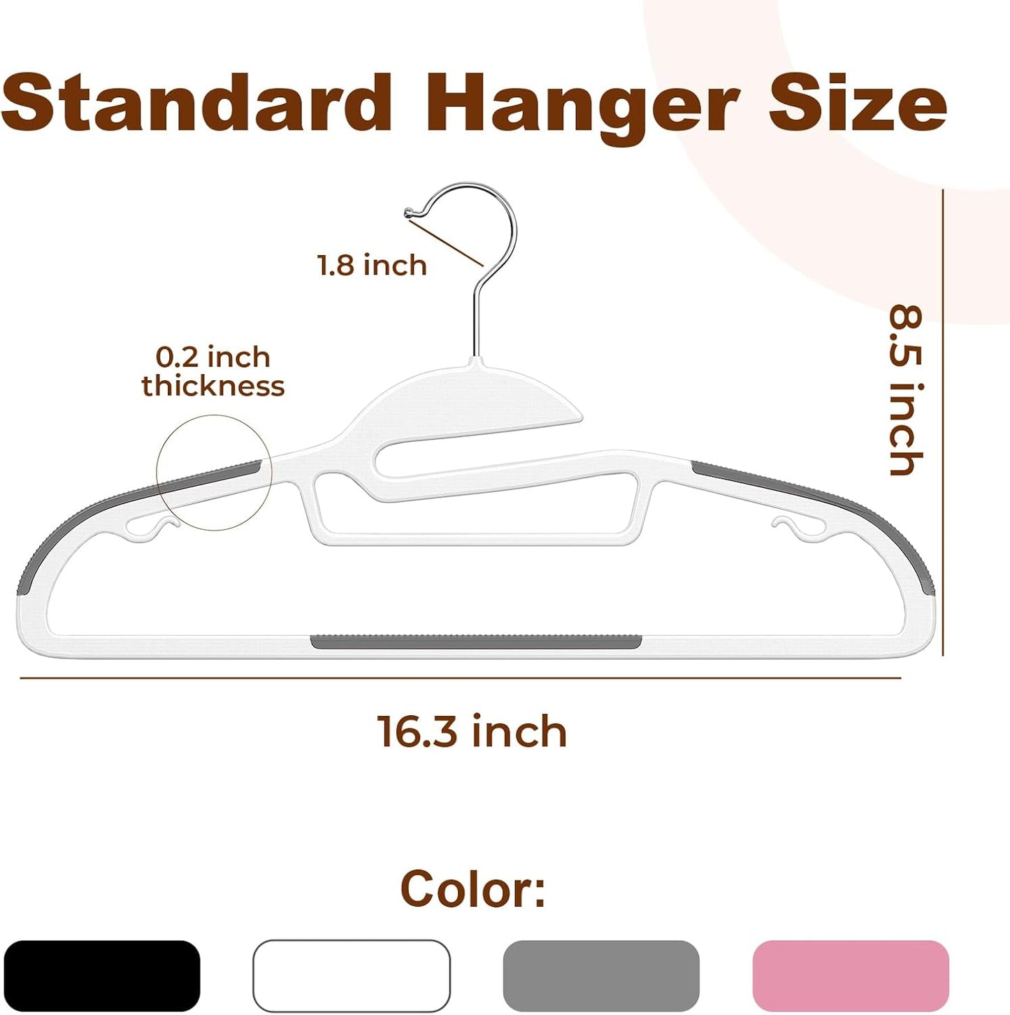 HOUSE DAY White Plastic Hangers 50 Pack, Slim Space Saving, Non Slip Hangers with Rubber Pads, Heavy Duty Coat Hanger for Closet, Prevent Stretching S-Shaped Clothes Hanger for Shirt, Suit, Pants