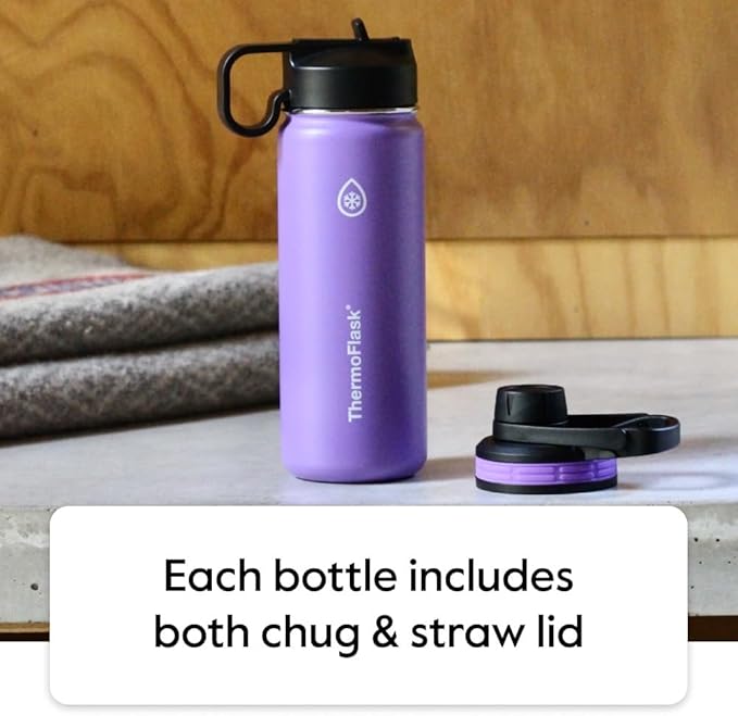 ThermoFlask Bottle with Spout Lid - Stainless Steel Water Bottles with Double-Wall Insulation & BPA-Free Spout Lids - Leak-Proof Reusable Bottles & Lids - 40 oz, Superior Blue / Mauve (2 Pack)
