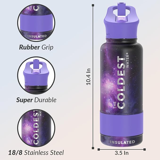 Coldest Insulated Water Bottle with Straw Lid - Stainless Steel Metal Insulated Bottle for Men & Women (Astro Purple, 32 oz)