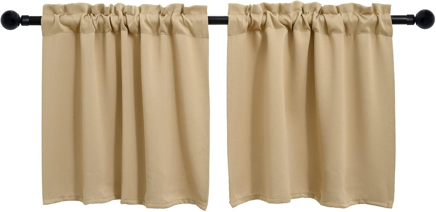 Pickluc Cafe Kitchen Curtains 36 Inches Long 2 Panels, Blackout Tier Curtains with Rod Pocket, Short Black Out Curtain for Small Window, 42" Wide and 36" Length, Set of Two, Beige.